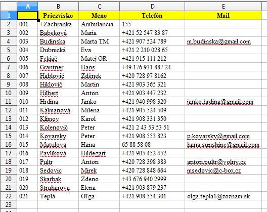 Zoznam vo formáte Excel