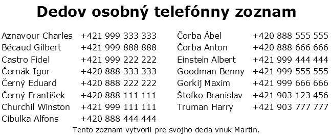 HomePhone - výsledný zoznam